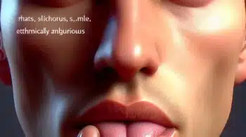 Un hombre con la lengua fuera de la boca, mostrando saliva espesa.